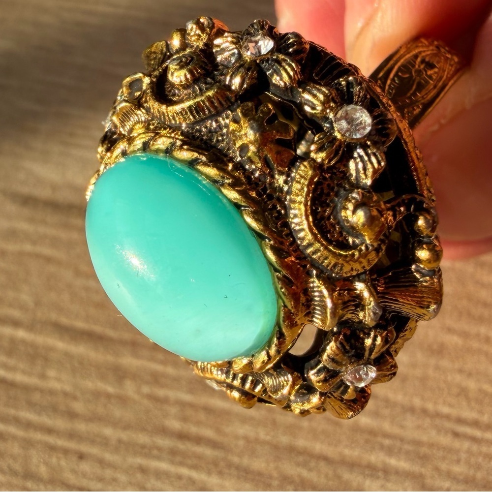 Sarah Cov 1971 Aqua Treasure moon glow glass ring - Picture 11 of 16